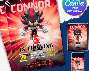 Sonic Birthday Invitation: Super Hedgehog Party, Editable Canva Template (Digital Download)