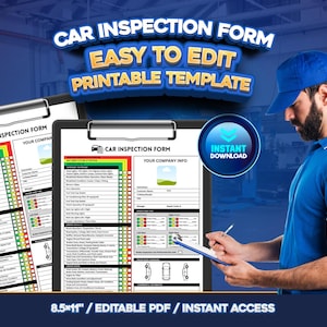 Lista de verificación de inspección del vehículo / Informe de inspección del vehículo imprimible en PDF / Plantilla de lista de verificación de mantenimiento del vehículo / Formulario de verificación de servicio del automóvil