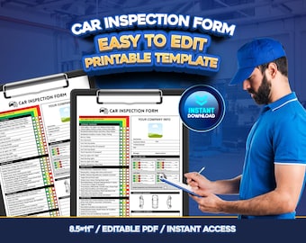 Car Inspection Checklist | PDF Printable Vehicle Inspection Report | Car Maintenance Checklist Template | Auto Service Check Form