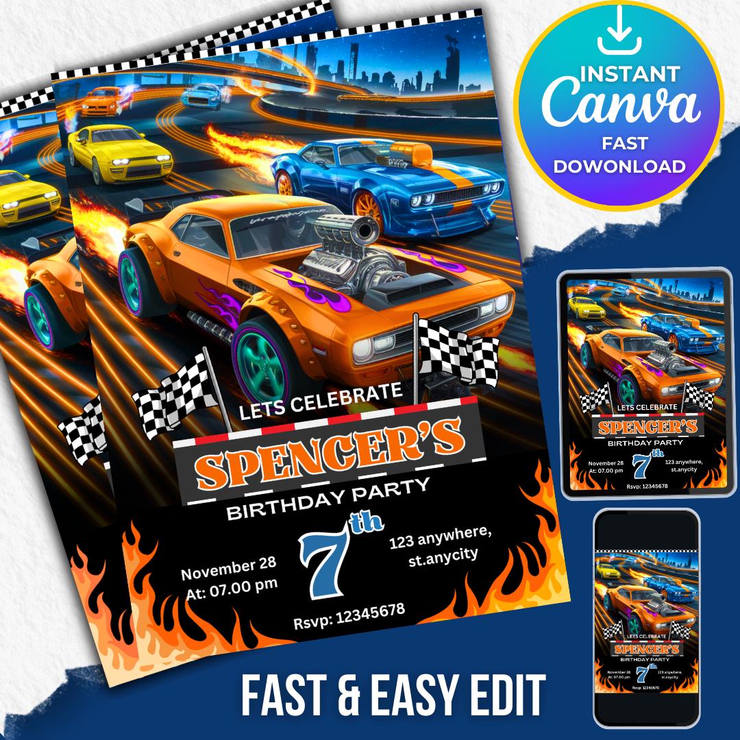 Hot Wheels Birthday Invitation: Race Car Party Template (Digital Download)