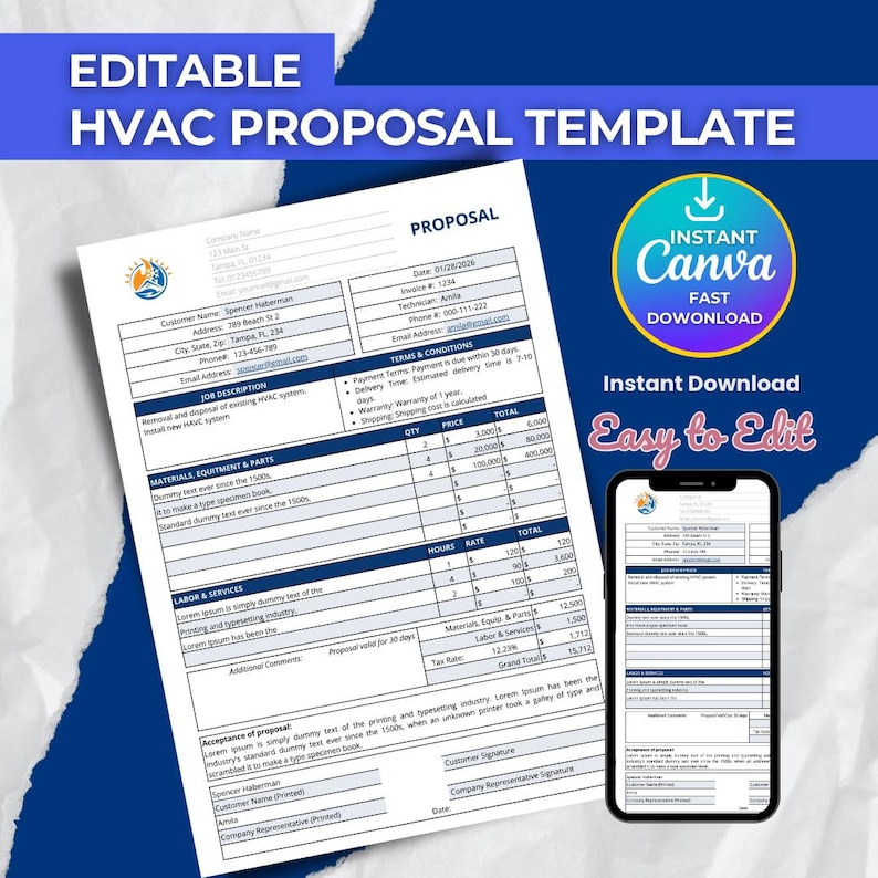 Editable HVAC Proposal Template | HVAC Estimate & Contractor Quote ...