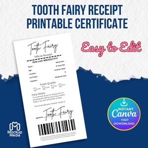 Certificat imprimable de reçu modifiable de fée des dents | Première dent perdue | Lettre réaliste de fée des dents | Dent perdue | Lettre de fée des dents pour enfants