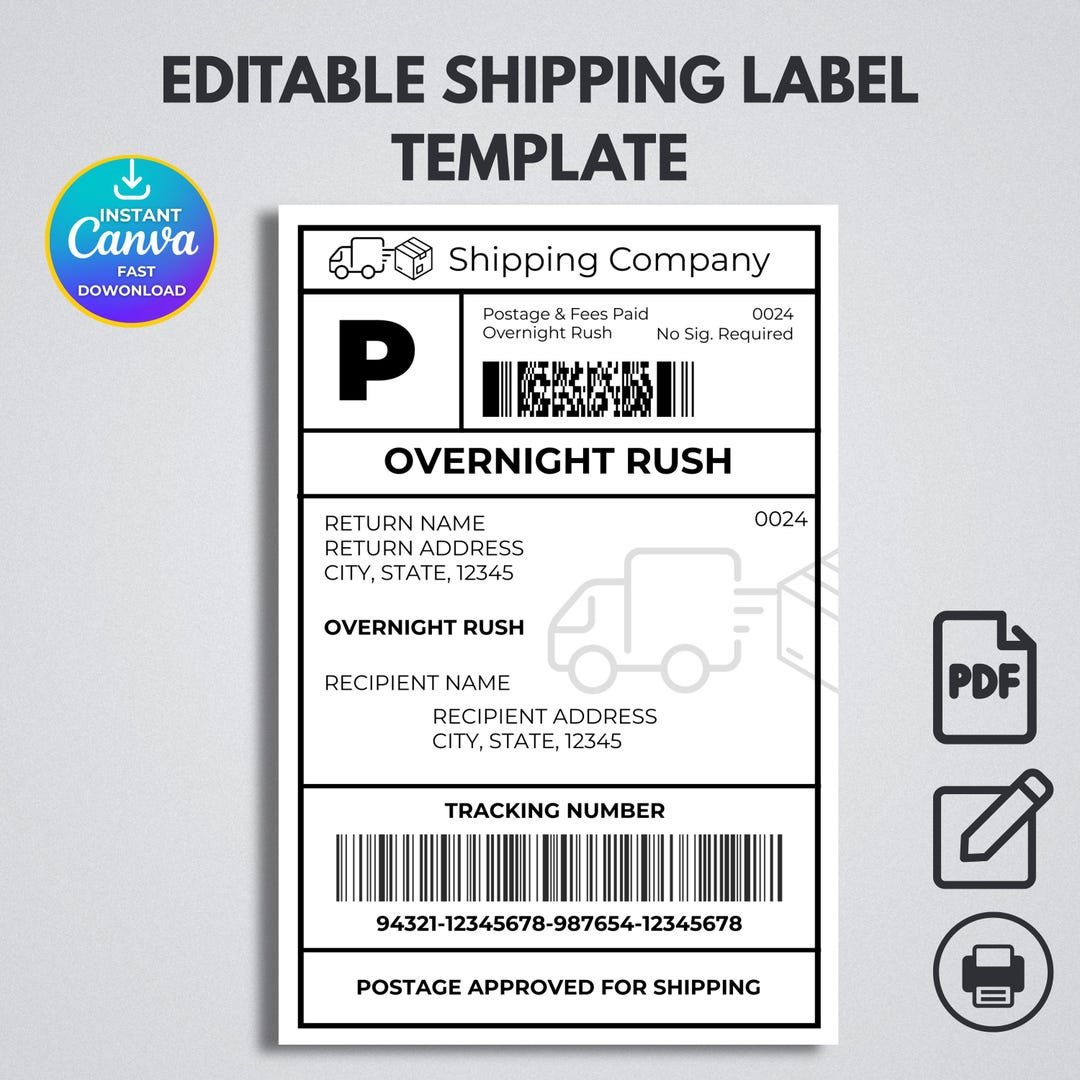 Editable Shipping Label Template, Editable Personalized Mail Label ...