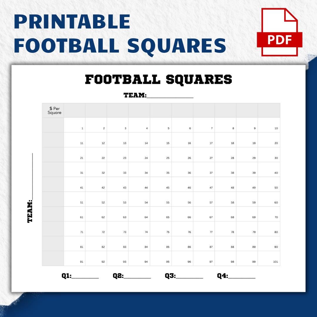 印刷可能なフットボール スクエア グリッド: 募金活動の賭けゲーム (PDF ダウンロード) - Etsy 日本