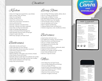 Bearbeitbare Checklistenvorlage für die Tiefenreinigung, minimalistischer Reinigungszeitplan (digitaler Download)