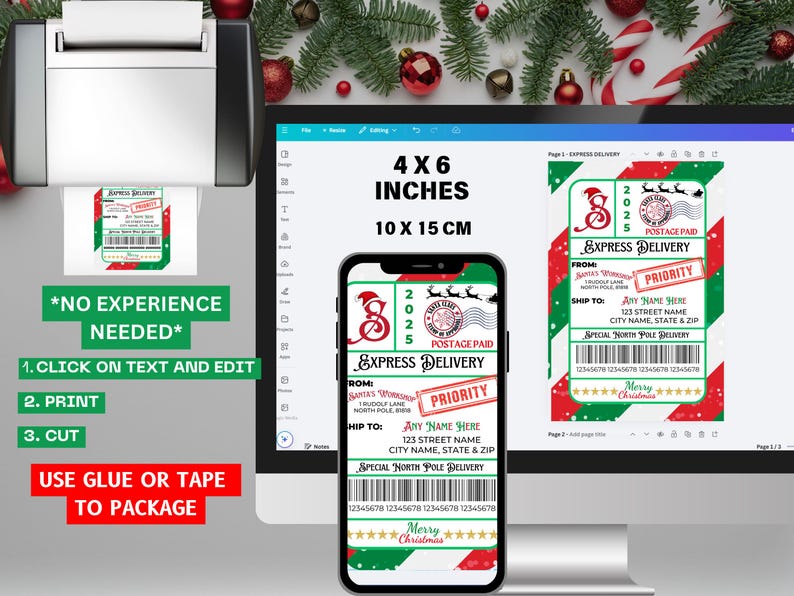 Editable Santa Shipping Label Canva Template | Personalized North Pole ...