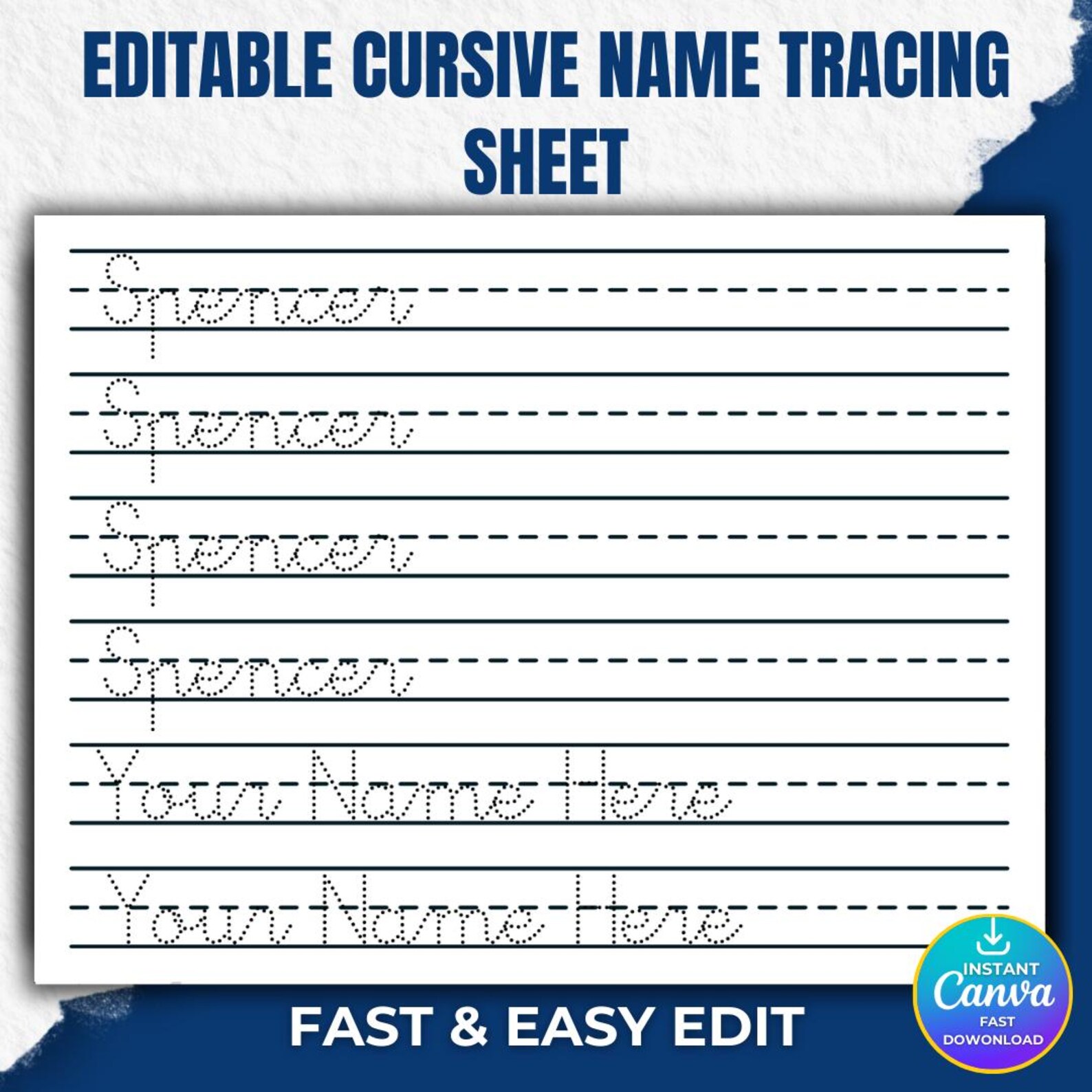 Editable Cursive Name Tracing Sheet, Handwriting Practice (digital ...