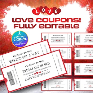 Livret de coupons Canva Love modifiables – Coupons d'amour imprimables pour elle | Livre de bons romantiques pour la Saint-Valentin | Cadeaux d'anniversaire et idées de rendez-vous galants