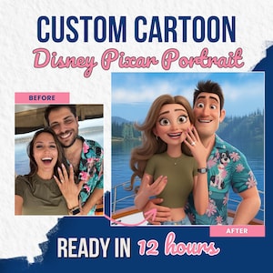 Portrait de style dessin animé Pixar personnalisé à partir d'une photo, portraits de couples, portrait numérique 3D, devenir un personnage Pixar, cadeau numérique pour anniversaire