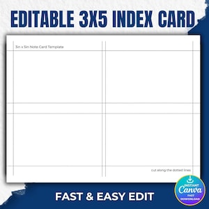 Editable 3x5 Index Card Template: Printable Note Cards (Canva Template Digital Download)