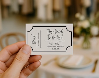 Editable Wedding Drink Ticket Template, Minimal Wedding Drink Voucher, Drink Tickets for Wedding, Drink Tickets Printable Instant