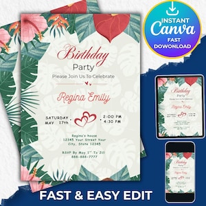 Editable Flower Birthday Invitation Wildflower Birthday invite Floral Woman's Birthday Mother's day Invite CANVA EDITABLE Instant download
