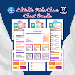 Bewerkbare kinderkarweienkaartbundel, school, beloning, toelage, dagelijkse checklist, wekelijkse klusjes, gedrag, gevolgen, schermtijd, Amerikaanse letter