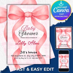 Editable Pink Bow Theme Birthday Invite Pink Bow Birthday Bow Invite Coquette Bow Birthday Girl Birthday Invite Coquette Birthday Invitation
