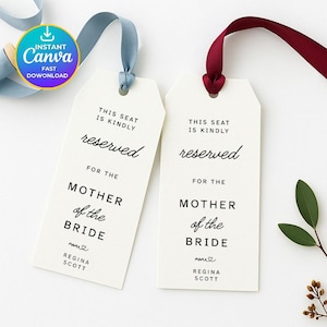 Wedding Seating Tag Reserved Seating Template, Modern Simple Printable Chair Tags, Editable Chair Tag Template Reserved Wedding Tag