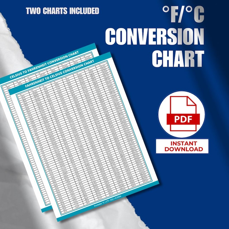 Printable Temperature Conversion Chart: Fahrenheit to Celsius Chart Celsius to Fahrenheit Chart (PDF) Instant Download, temperature chart, celsius fahrenheit, fahrenheit celsius, celsius, fahrenheit, temp guide, degrees fahrenheit, conversion, degrees, degrees celsius, temperature, temperature guide, temperature table