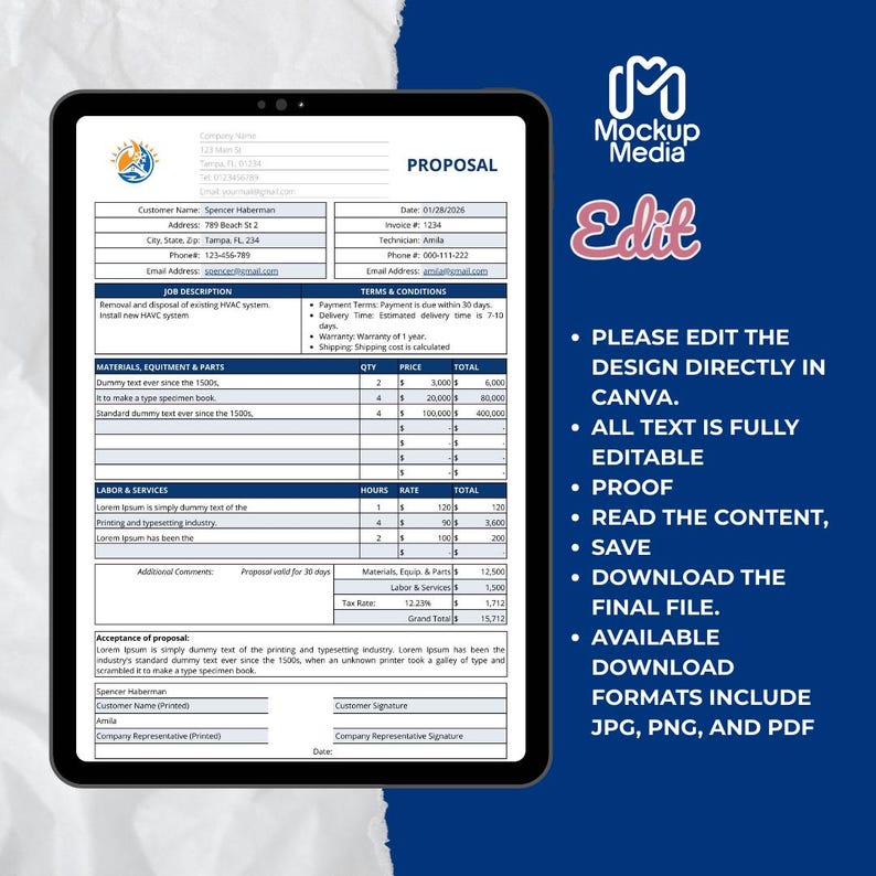 Editable HVAC Proposal Template | HVAC Estimate & Contractor Quote ...