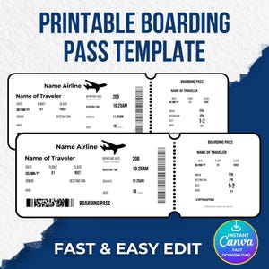 Printable Boarding Pass Gift, Editable Airline Ticket, Surprise Gift, Vacation Surprise Gift, Editable Boarding Pass, Travel Memory Gift