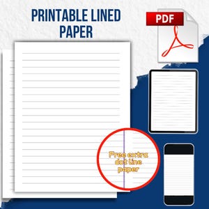 Printable Lined Paper, Wide Ruled Paper, College Ruled Paper, Digital Lined Paper, Lined Pages, Printable Note Paper, PDF