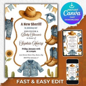 Cowboy Baby Shower Invitation Template: Western Clothesline Design (Digital Download)