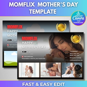 MomFlix Movie Poster Canva Template: Mother&#39;s Day Collage (Editable)