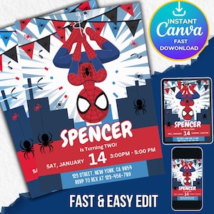 Invitation Spiderman Invitation d'anniversaire Spiderman Party Spiderman Invitation aquarelle Spiderman Invitation modifiable Spiderman, fête