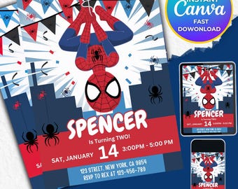 Spiderman Birthday Invitation: Editable Watercolor Party (Canva Template)