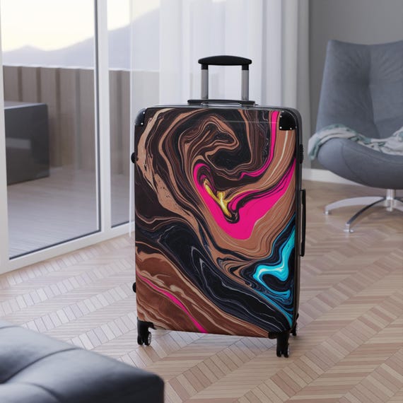 Valigia Espresso Neon Swirl: bagaglio a mano rigido in marmo