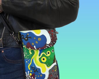 Cosmic Flow Abstract Phone Wallet | Artistic Crossbody Bag, Colorful Small Purse, Travel & Festival Essential, Unique Gift for Her