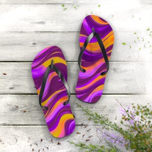Neon Swirl Flip Flops: Abstract Art Beach Sandals