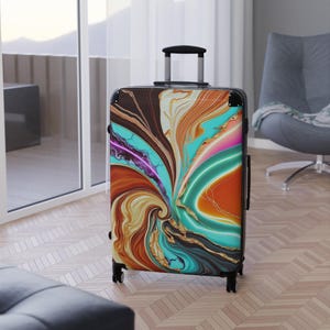 Abstract Marble Hardshell Suitcase: Neon Swirl Carry-On Luggage