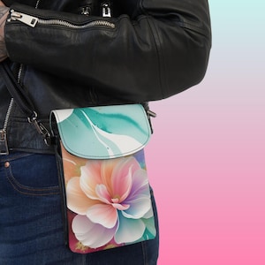 Kleine Handytasche mit Blumenmuster, stilvolle Umhängetasche für Frauen, perfekt für Freizeitausflüge, Festivals und Reisen, einfacher Zugriff auf das Telefon
