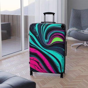Abstract Neon Marble Carry-On Suitcase: Lightweight Hardshell Luggage