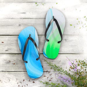 Electric Blue & Neon Green Flip Flops: Abstract Art Beach Sandals