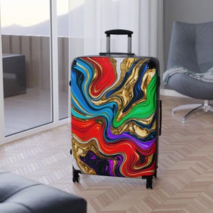 Colorful Marble Suitcase: Abstract Art Travel Luggage