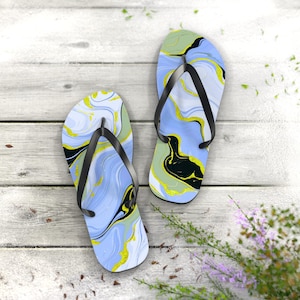 Abstract Marble Flip Flops: Ocean Blue Summer Sandals