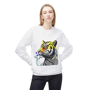 Abstract Tiger Graphic Sweatshirt: Colorful AI Art, Animal Lover Apparel