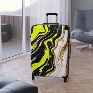 Neon Gold Marble Suitcase: Abstract Art Carry-On Luggage