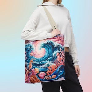 Ocean Wave Tote Bag: Abstract Coral Reef Design