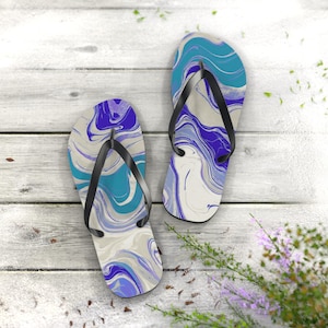 Ocean Marble Flip Flops: Abstract Art Summer Sandals