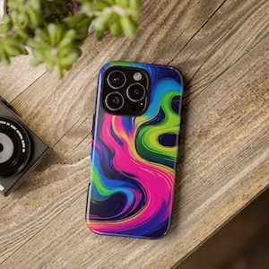Colorful Phone Case with Abstract Swirls, Tough Cases for Teens, Unique Gifts, Tech Accessories, Fun Design, Vibrant Style