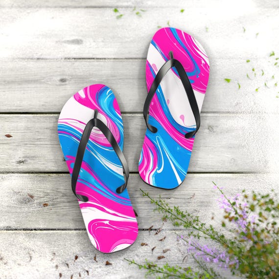 Abstract Marble Flip Flops: Pink, Blue White Summer Sandals