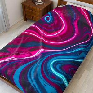 Vibrant Abstract Velveteen Plush Blanket - Cozy Gift for Home Decor, Boho, Warm Throw, Artistic Bedding, Unique Colorful Loungewear