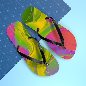 Abstract Wave Flip Flops: Vibrant Boho Summer Sandals