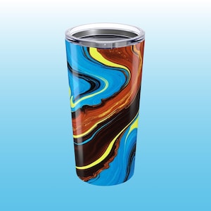 Abstract Art Tumbler: Stainless Steel Travel Mug, Blue Ember Design