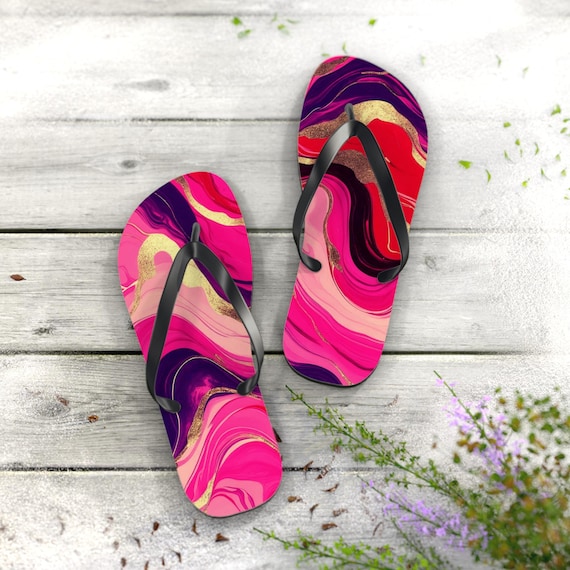 Chinelos Abstract Swirl: Fúcsia, Dourado e Ameixa Sandálias de