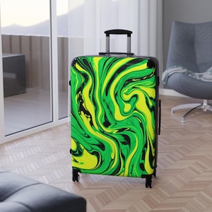 Neon Green Marble Suitcase: Abstract Art Hard Shell Carry-On