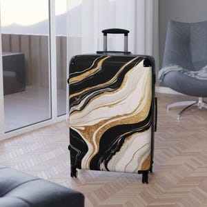 Luxury Marble Travel Suitcase: Gold & Black Abstract Art Luggage
