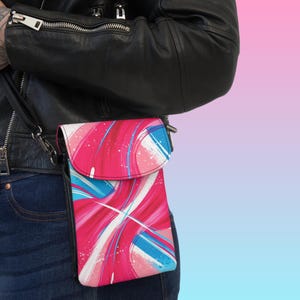 Dusty Pink and Ice Blue Cell Phone Wallet,Artful Crossbody Bag with Abstract Expressionism Design,Compact & Stylish Accessory for Art Lovers