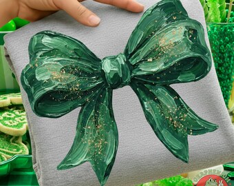 St. Patrick's Day Bow Shamrock PNG, handgeschilderde penseelstreek groene klaver, sublimatieontwerp, Lucky Irish St. Patrick's Day-decor